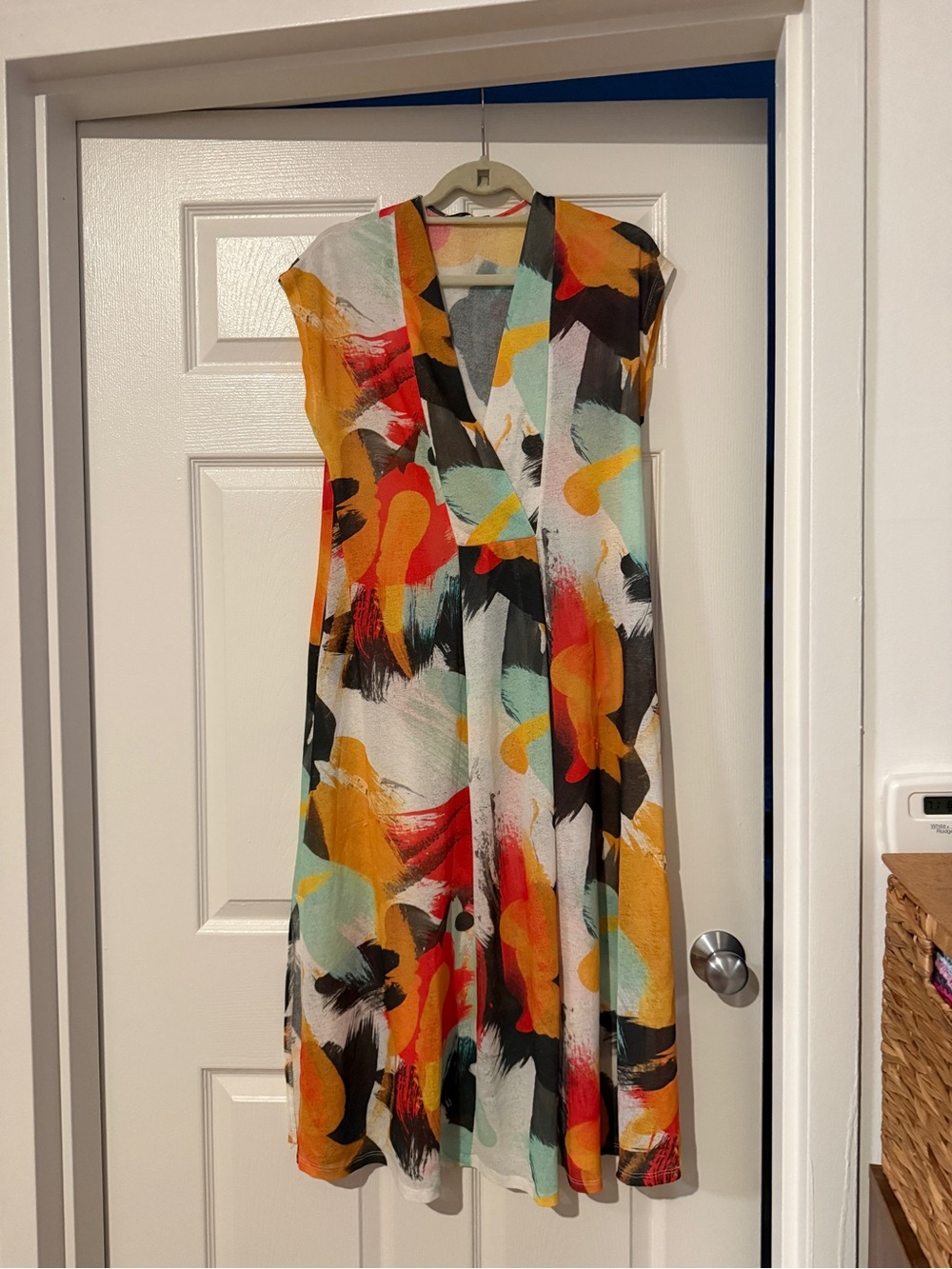 Zara Multicolor Abstract Midi Dress - Orange, Red, Mint, Black, Cream